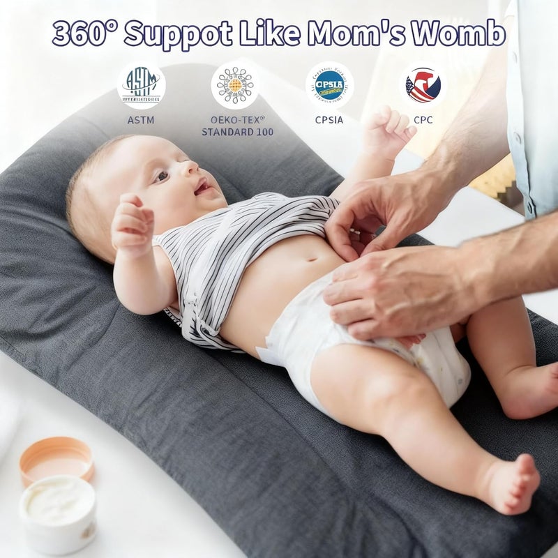 Loevin Baby Lounger for Newborn,Baby Play Mat Soft Cotton Breathable for Playtime & Awake-Time,Flat Babies Essentials Gifts 0-12 Months Home Travel(Dark Gray) - Image 4